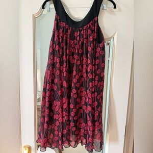 Chic Black and Pink Floral A-Line Skirt